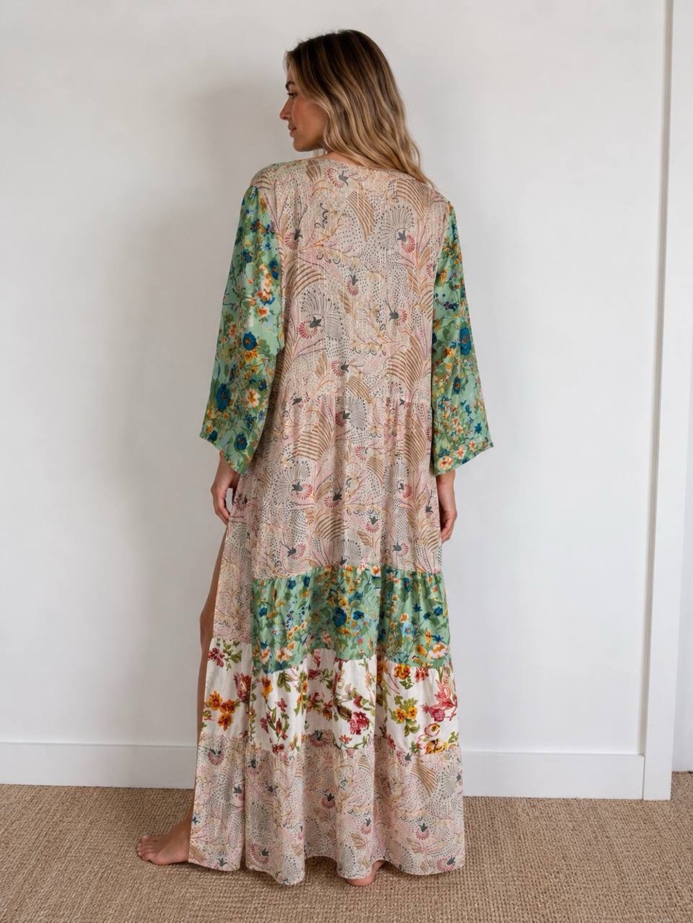 Anthropologie Floral Mixed-Print Kimono Duster in Mint & Cream - Picture 2 of 6